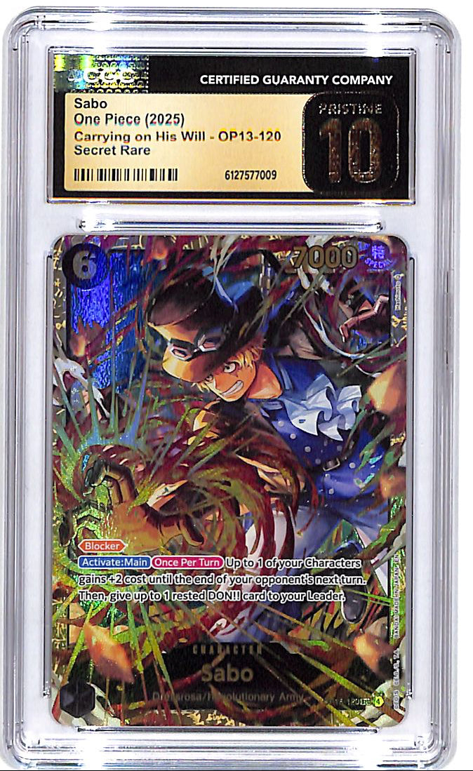 one piece card secret rare OP13-120 Sabo : English TCG : OP13: Carrying on His Will Deck Name:Chaos Incarnate 1st edition shadowless Charizard Hitter Any notable flaws or