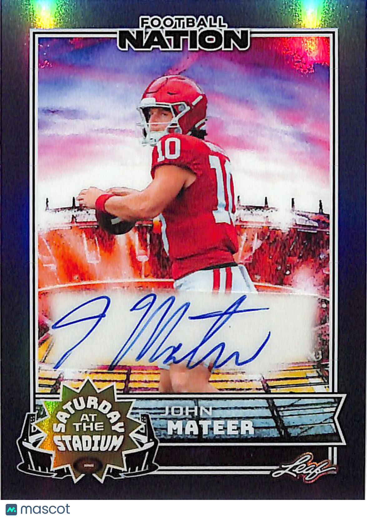2025 Leaf Football Nation John Mateer Blue Auto /7 Rookie #SA-JM1 Oklahoma