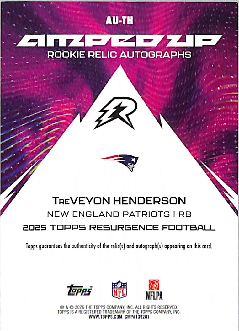 2025 Topps Resurgence TreVeyon Henderson Patch Autograph RC #AU-TH Patriots