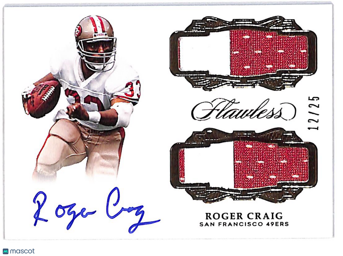2017 Flawless Roger Craig /25 Dual Memorabilia Autograph Patch #DP-RC 49ers