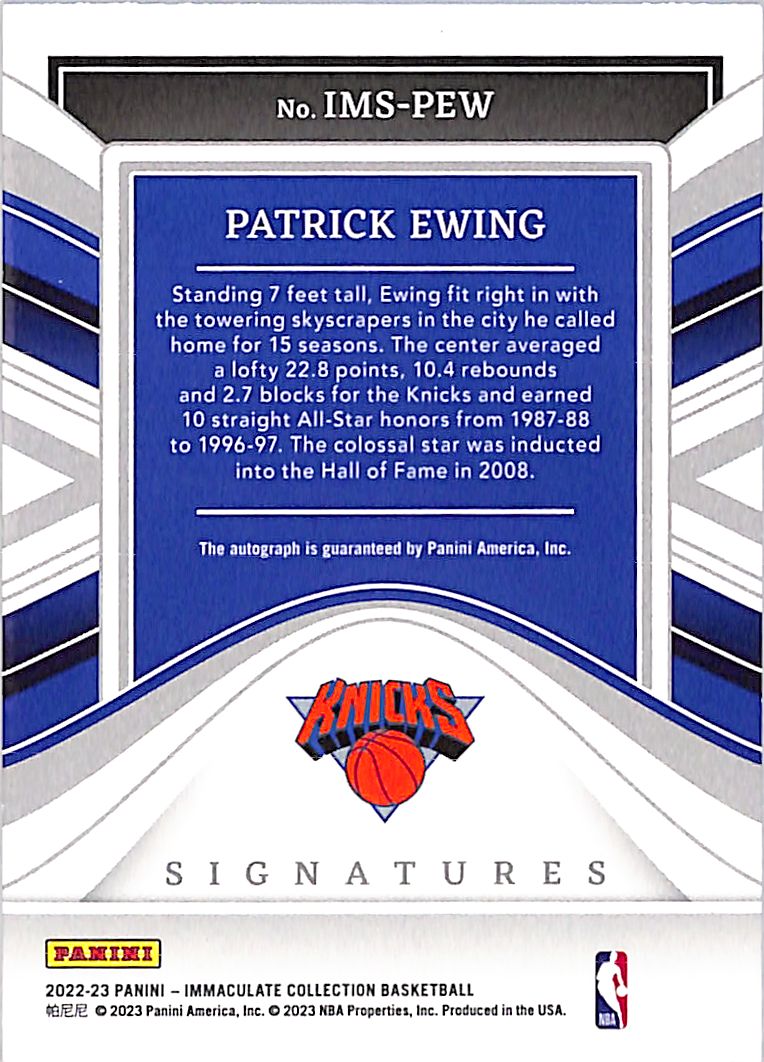 2023 Immaculate Collection Patrick Ewing /25 Auto Autograph Red #IMS-PEW Knicks
