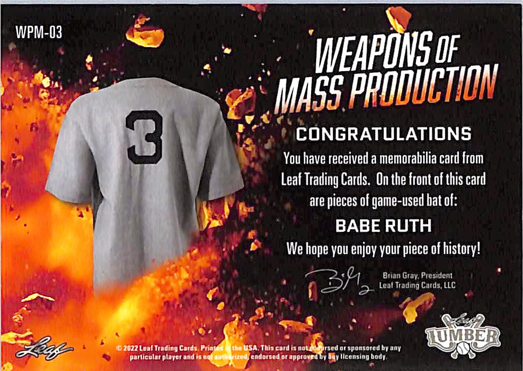 2022 Leaf Lumber Weapons of Mass Production Babe Ruth /2 Game-Used Bat #WPM-03