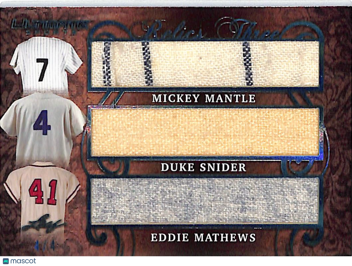 2019 Leaf Ultimate Sports Mickey Mantle Mathews Snider Game-Used Relic UR3-14 /4