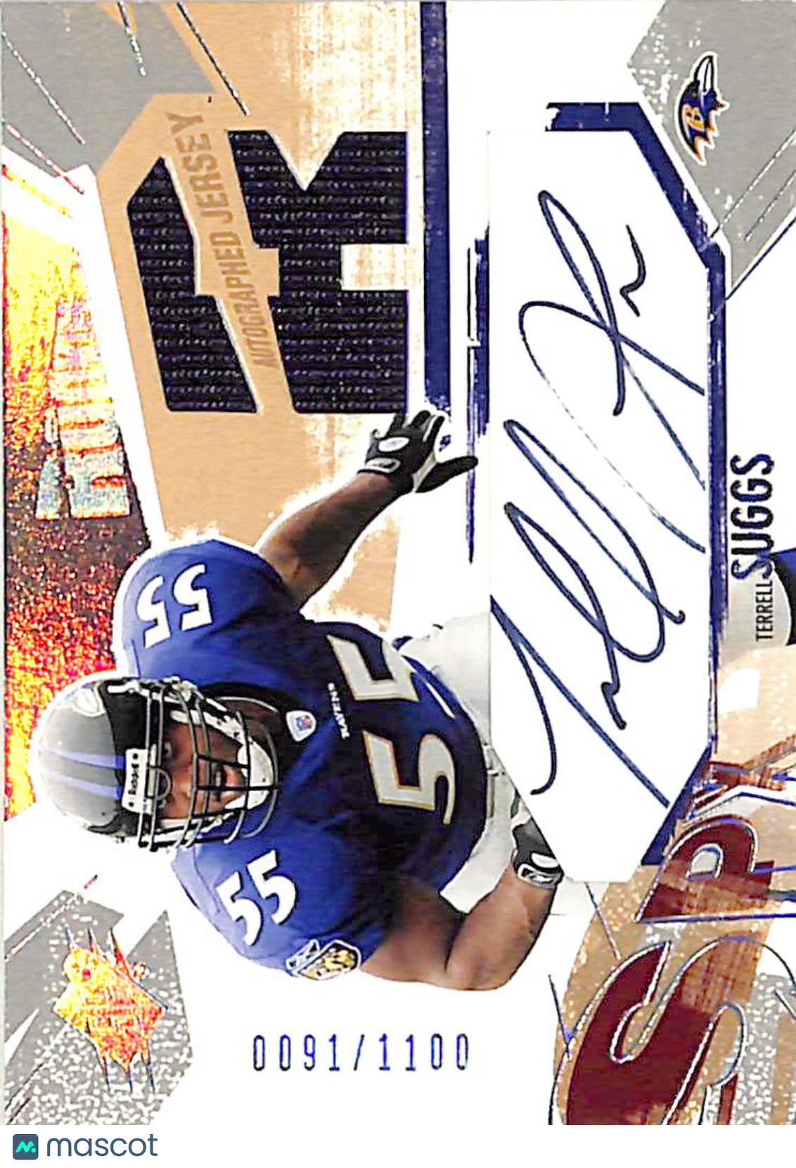 2003 Upper Deck SPx Terrell Suggs Rookie Autograph /1100 Patch #213 Ravens