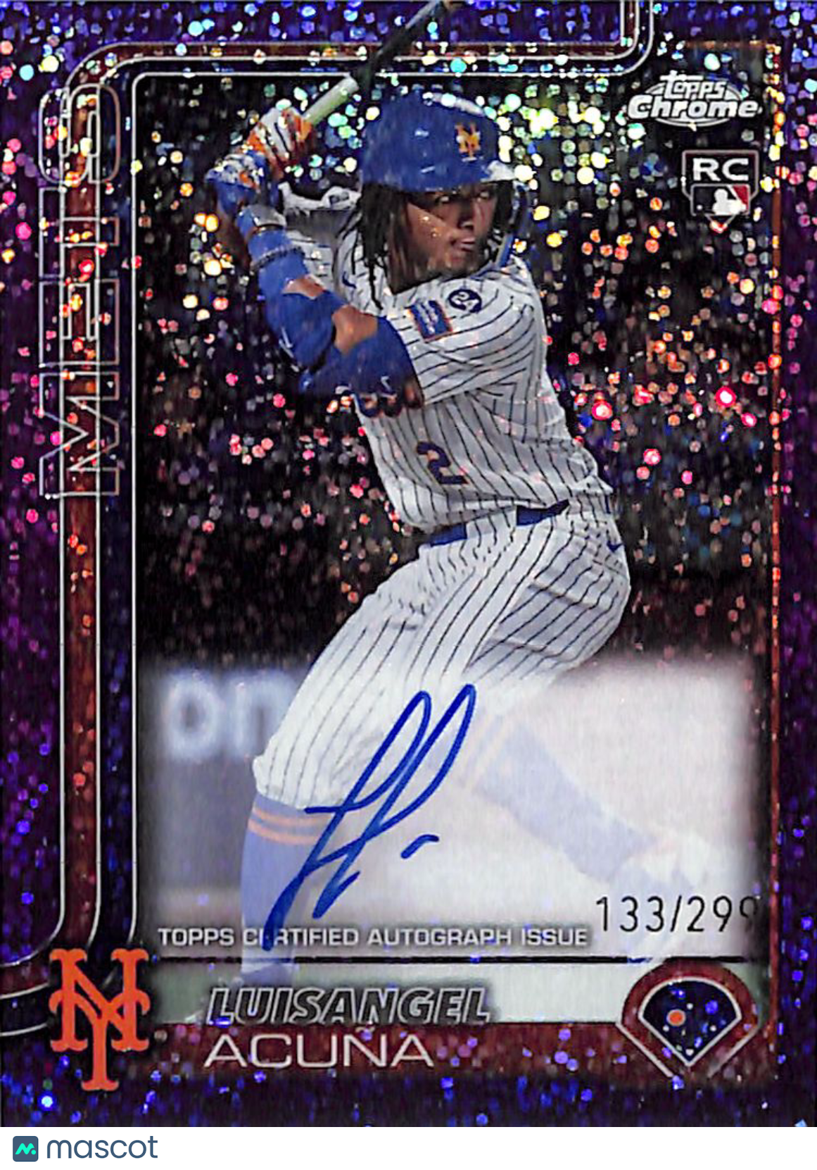 2025 Topps Chrome Luisangel Acuña Purple Speckle Auto /299 Rookie RC#RA-LA Mets
