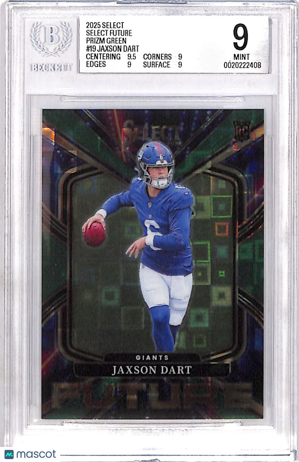 2026 Select Football Jaxson Dart Future Prizm Green /5 Rookie #19 BGS 9 Giants