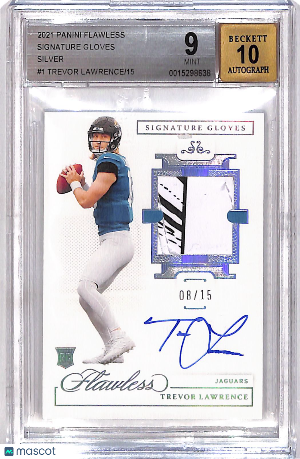 2022 Panini Flawless Signature Gloves Trevor Lawrence /15 Auto Rookie BGS 9