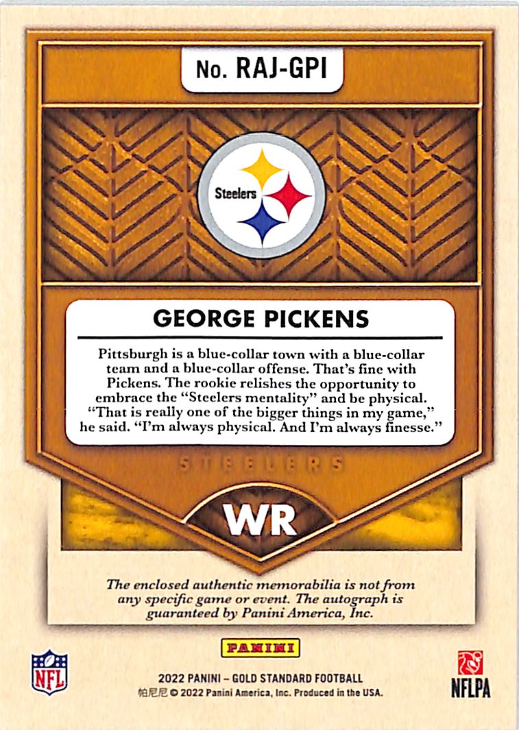 2022 Gold Standard George Pickens Rookie Patch Auto #RAJ-GPI Steelers /149