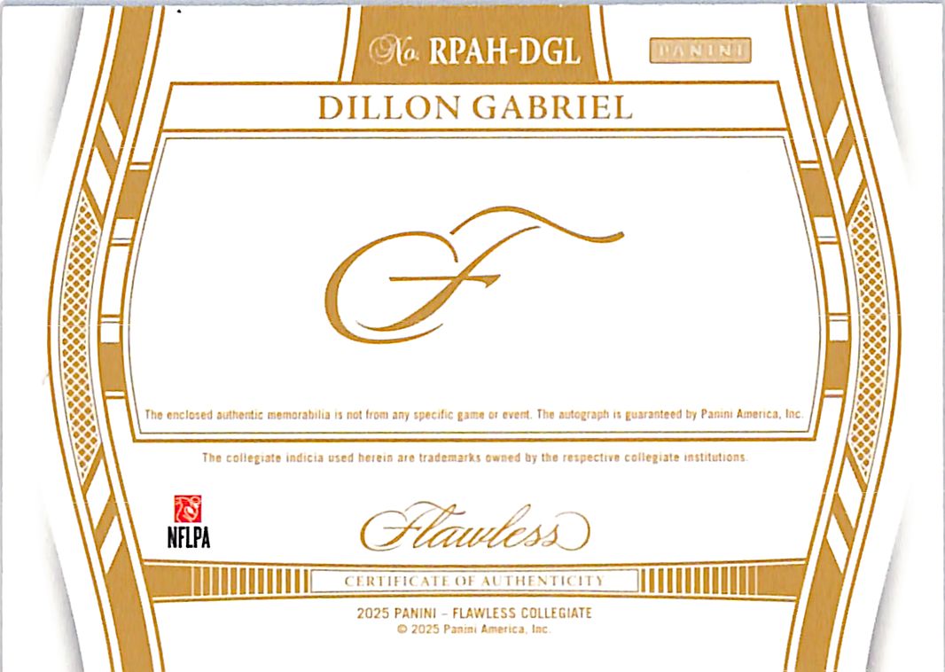 2025 Flawless Collegiate Dillon Gabriel /1 Autograph Nike Swoosh Patch #RPAH-DGL