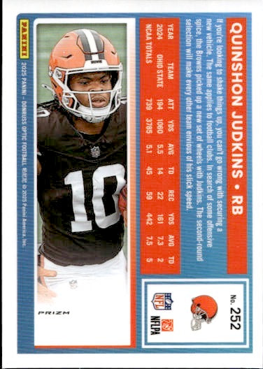 2025 Panini Donruss Optic Quinshon Judkins Holo Rookie #252 Cleveland Browns