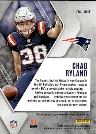 2023 Panini Phoenix Chad Ryland Rookie Autograph RC #198 New England Patriots