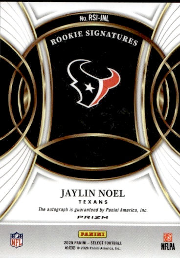 2025 Panini Select Jaylin Noel Rookie Autograph Silver RC #RSI-JNL Texans