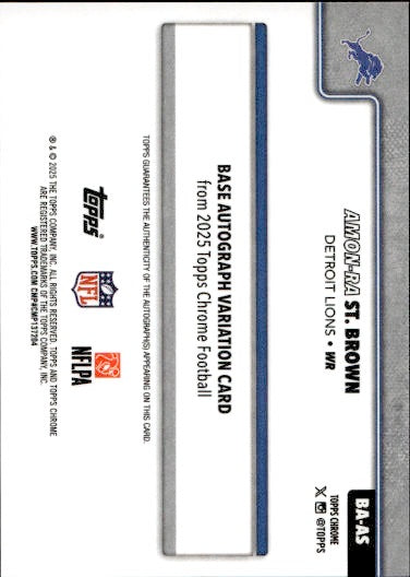 2025 Topps Chrome Football Amon-Ra St. Brown Yellow Autograph /275 #BA-AS Lions