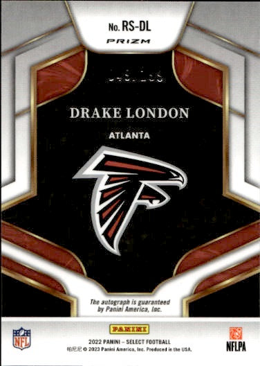 2023 Panini Select Drake London Rookie Autograph /199 RC #RS-DL Atlanta Falcons