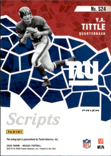 2020 Panini Mosaic Football Scripts Y.A. Tittle Auto Autograph #S24 Giants