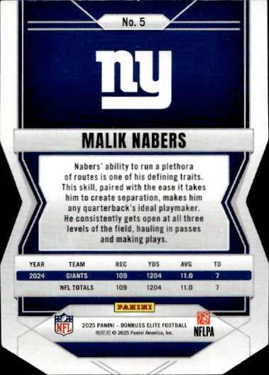 2025 Panini Donruss Elite Football Status Malik Nabers Green Die Cut /9 5 Giants