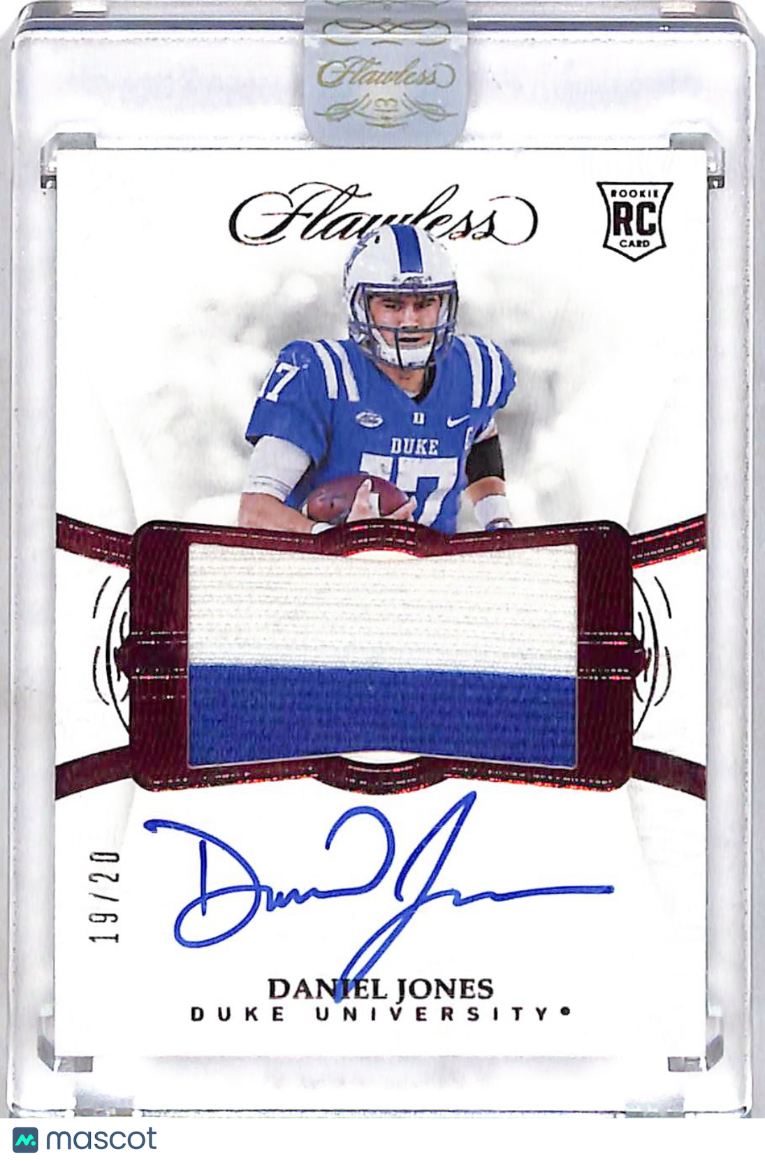 2019 Flawless Collegiate Football Daniel Jones Auto /20 Rookie Patch RC 116 Duke