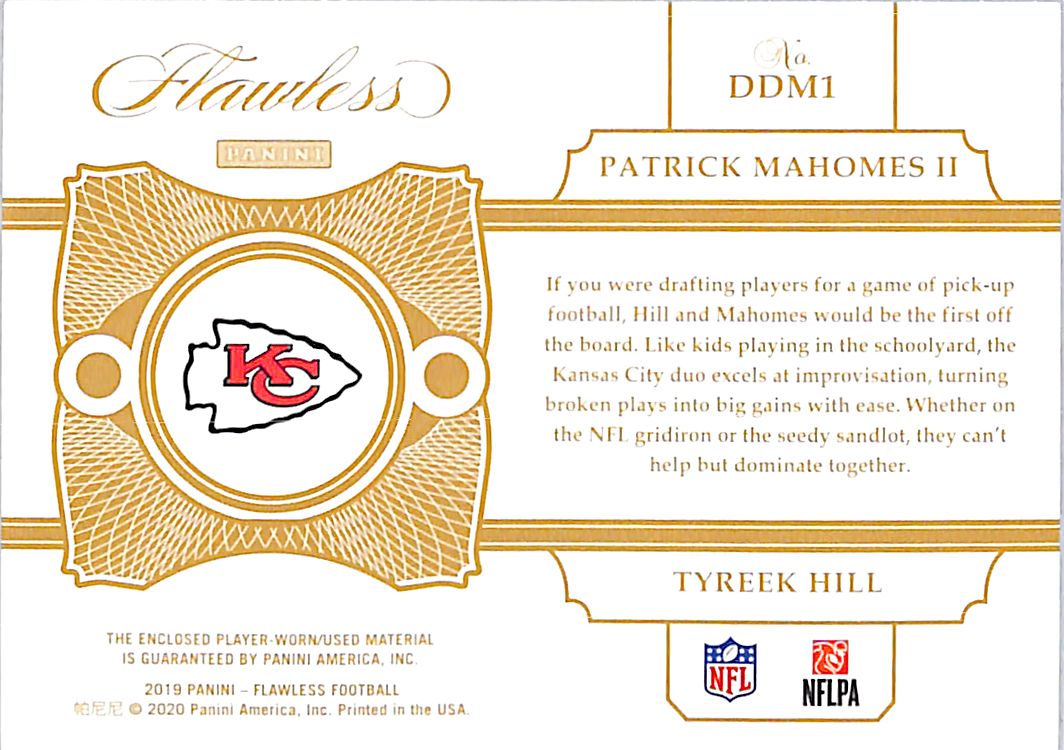 2019 Panini Flawless Patrick Mahomes II Tyreek Hill /25 Dual Patch #DDM1 Chiefs