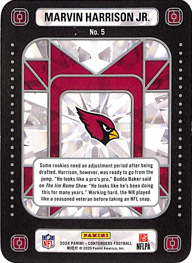 2025 Panini Contenders Crown Jewels Marvin Harrison Jr. Rookie #5 Cardinals