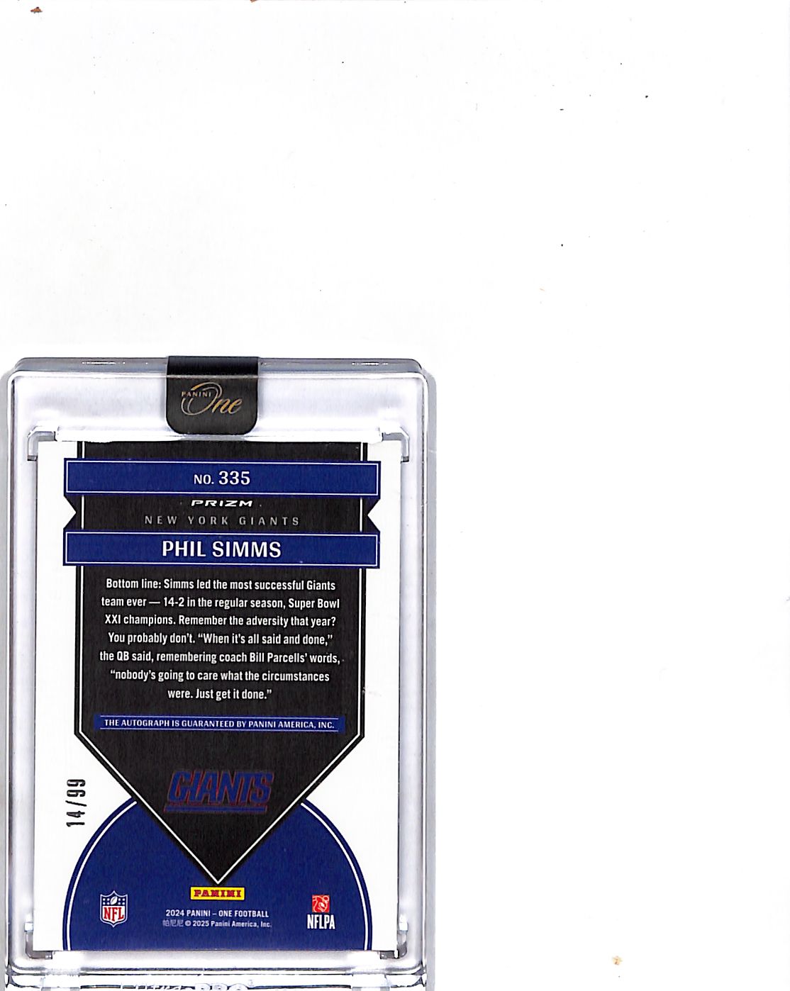 2024 Panini One Prizm Once in a Franchise Phil Simms Autograph /99 #335 Giants
