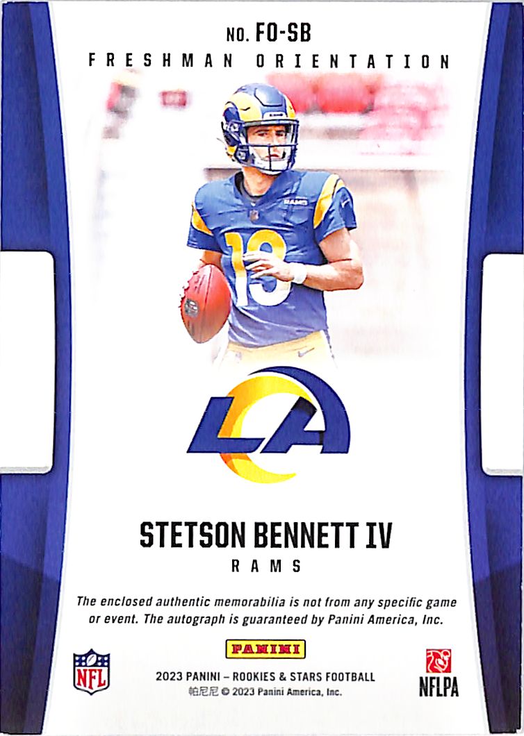 2023 Panini Rookies & Stars Stetson Bennett IV /25 Autograph RC Patch FO-SB Rams
