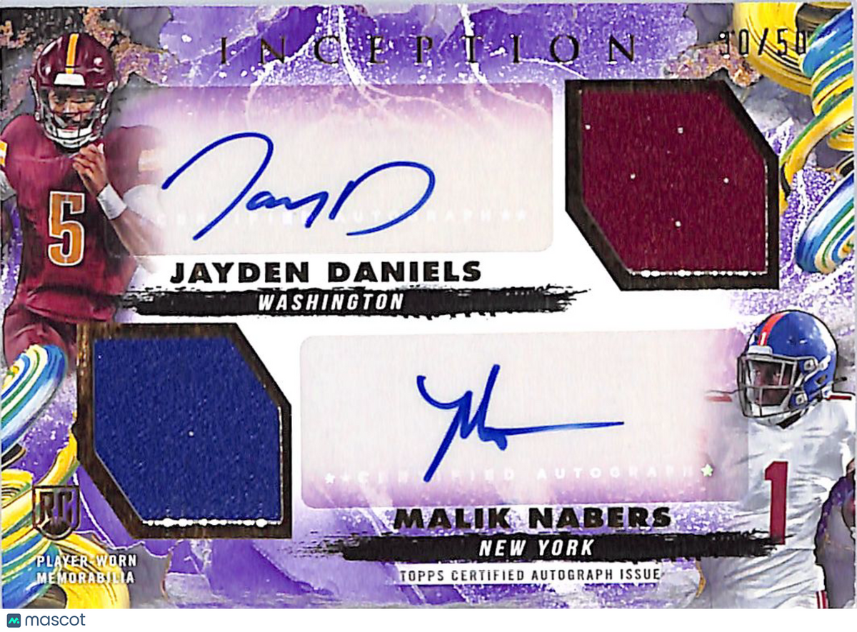 2024 Topps Inception Jayden Daniels Malik Nabers /50 Dual Rookie Relic Auto