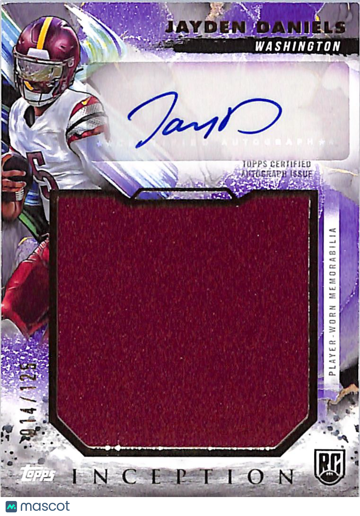 2024 Topps Inception Jayden Daniels Auto Patch Rookie Purple /125 RC #RJRA-JD