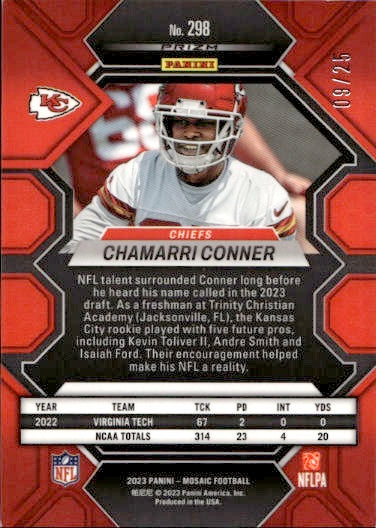 2023 Panini Mosaic Chamarri Conner White /25 Rookie RC #298 Kansas City Chiefs