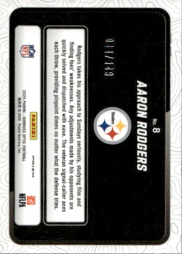 2025 Donruss Optic Passing Grade Aaron Rodgers Black Pandora /149 #8 Steelers