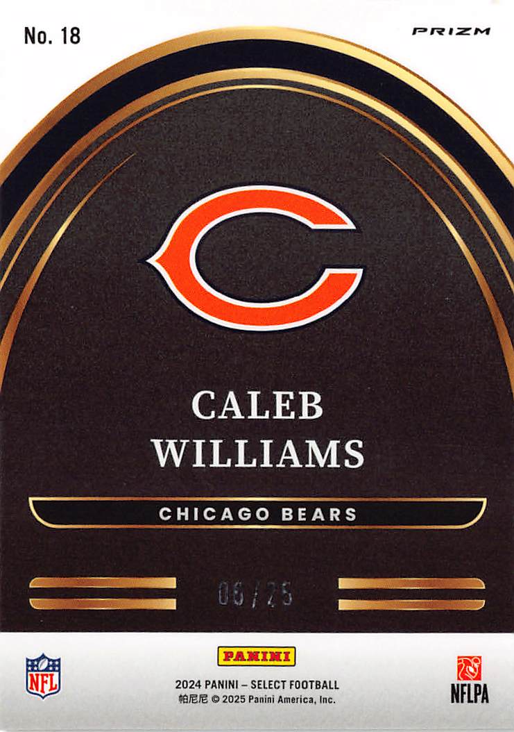 2025 Panini Select Caleb Williams Tie-Dye Prizm Future /25 Rookie RC #18 Bears