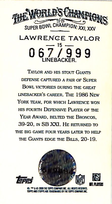 2008 Topps Allen & Ginter Lawrence Taylor Mini Refractor /999 #15 Giants
