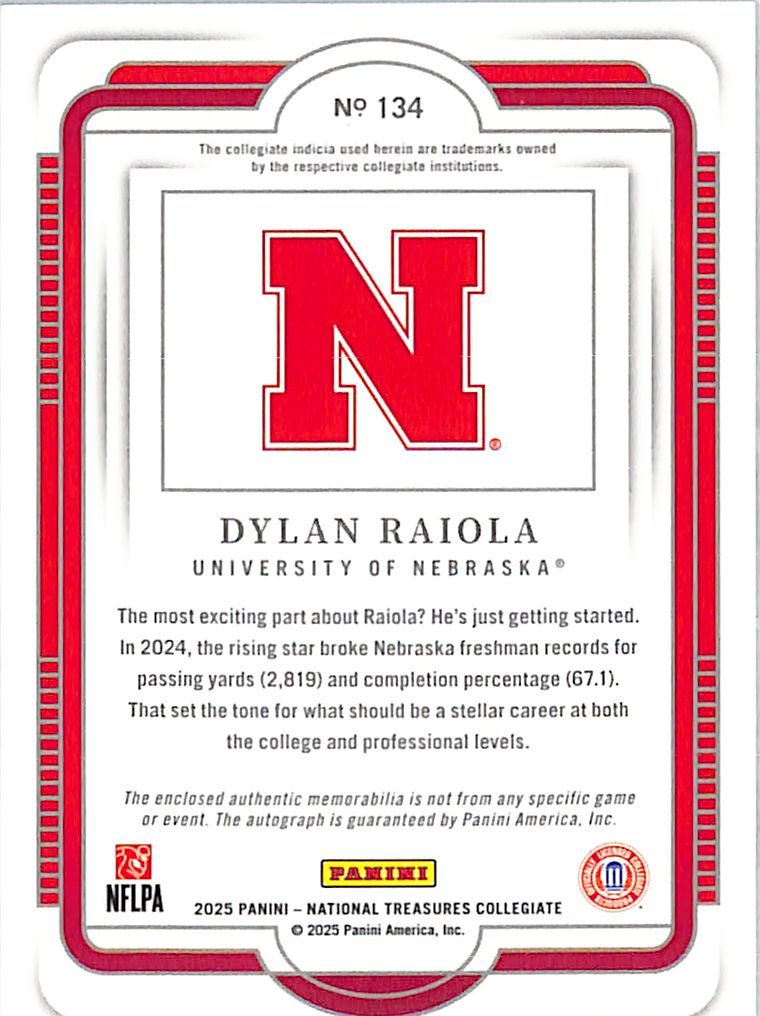 2025 National Treasures Collegiate Dylan Raiola /39 Rookie Patch Auto #134