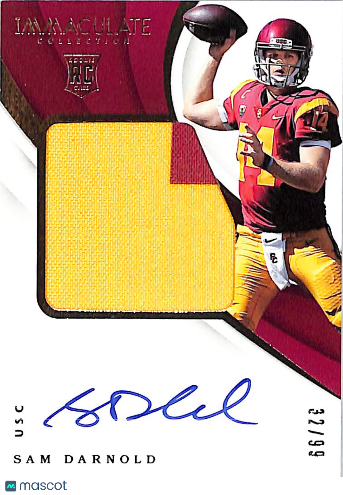 2018 Immaculate Collection Collegiate Sam Darnold /99 Rookie Patch Auto #102 USC