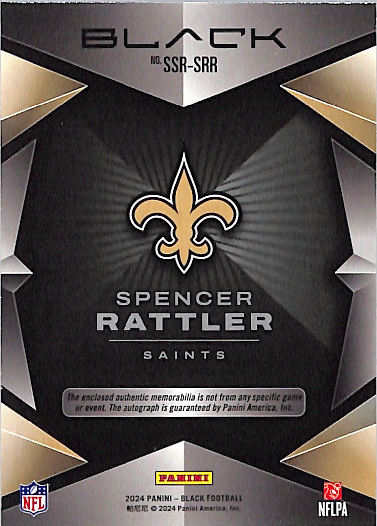 2024 Panini Black Spencer Rattler /99 Rookie Patch RC Autograph #SSR-SRR Saints