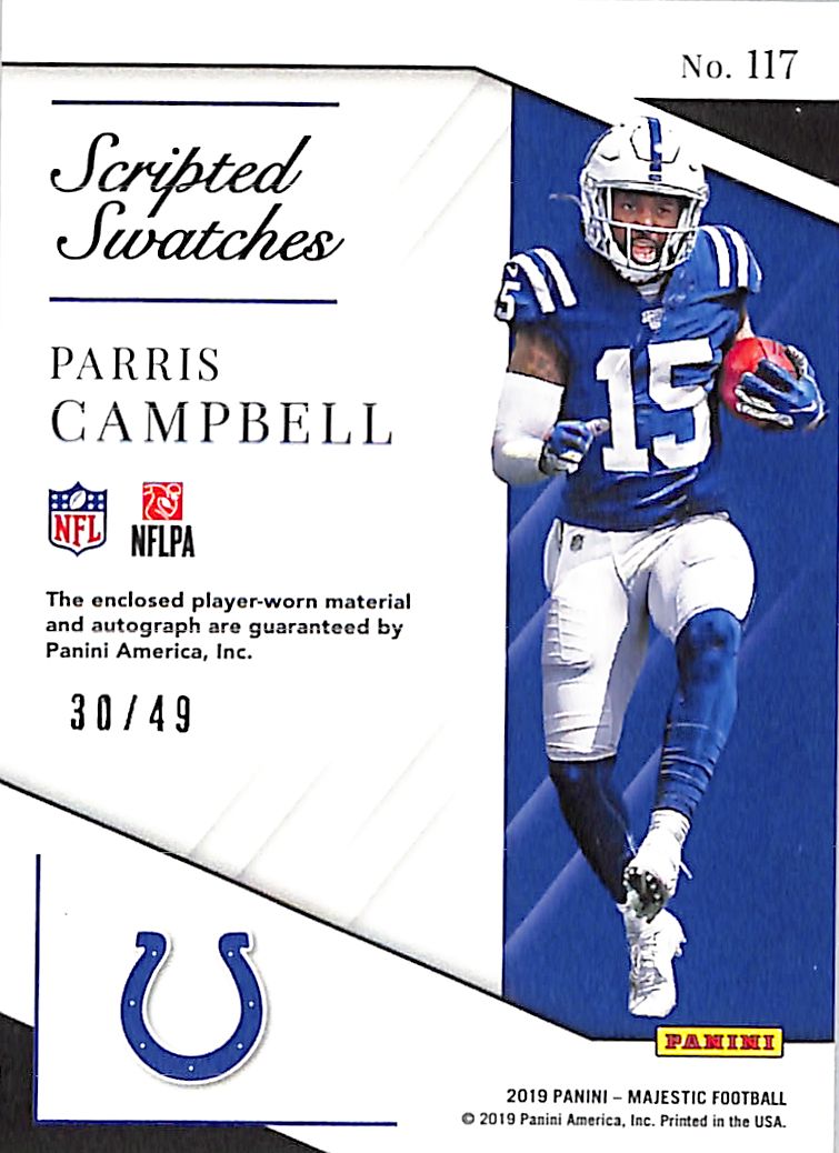 2019 Majestic Scripted Swatches Parris Campbell /49 Auto Patch Rookie #117 Colts
