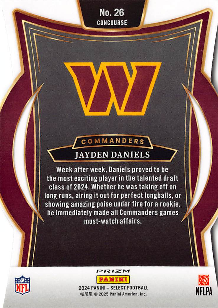2024 Panini Select Jayden Daniels Silver Die Cut Rookie RC #26 Commanders
