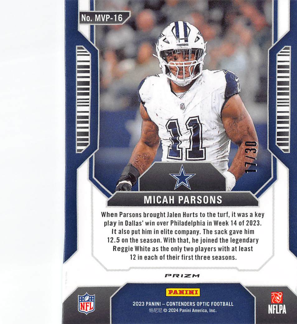 2024 Panini Contenders Optic Micah Parsons Green Pulsar MVP /30 #MVP-16 Cowboys