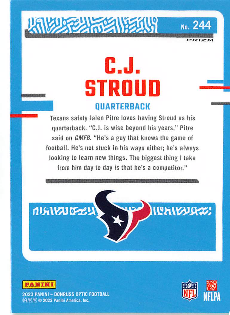 2023 Panini Donruss Optic Football C.J. Stroud Fire Emoji Rookie #244 Texans