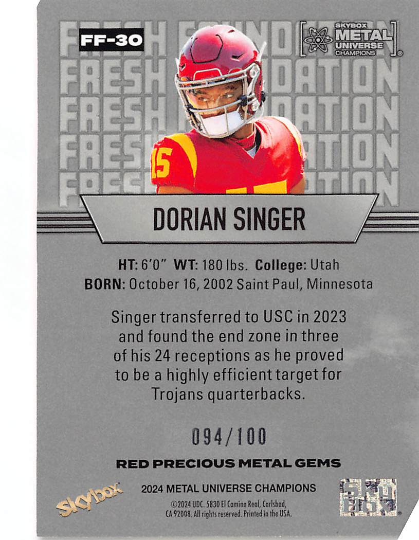 2024 SkyBox Metal Universe Dorian Singer Red Precious Gems /100 Rookie FF-30 USC