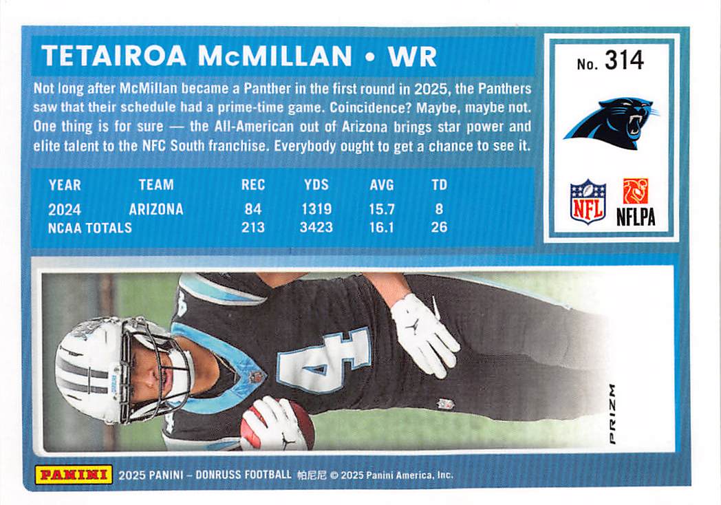 2025 Panini Donruss Optic Tetairoa McMillan Football Emoji Rookie #314 Panthers