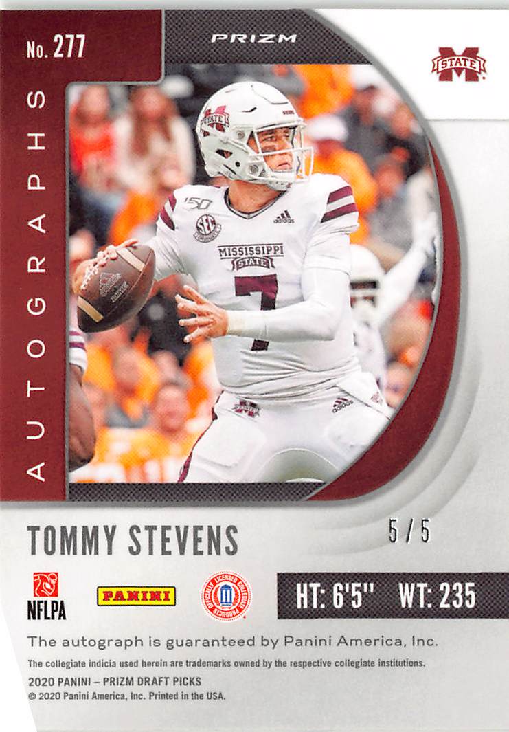 2020 Prizm Draft Picks Tommy Stevens Gold Vinyl Auto /5 #277 Mississippi State