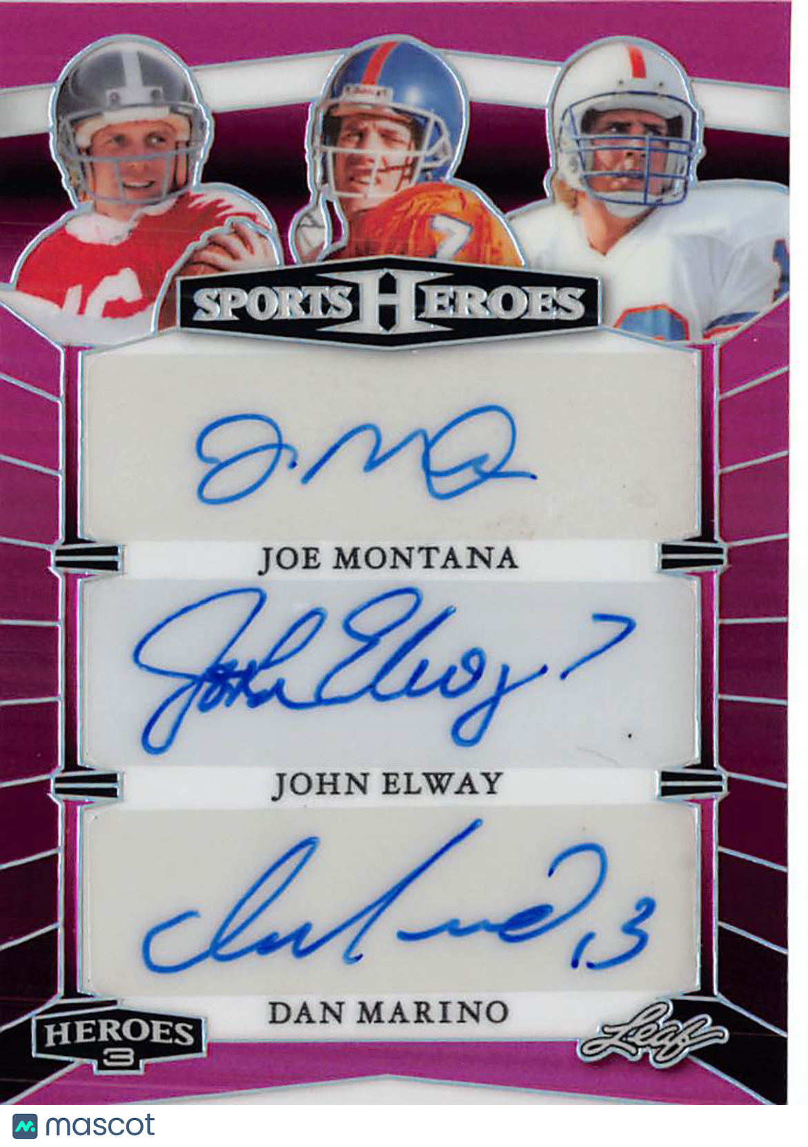 2024 Leaf Sports Heroes Joe Montana John Elway Dan Marino Pink Autograph /5 H3-5