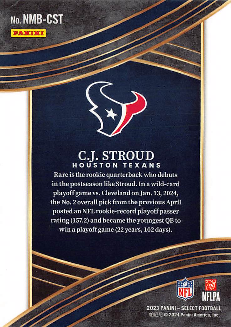 2023 Panini Select Football C.J. Stroud Numbers Rookie RC #NMB-CST Houston Texans