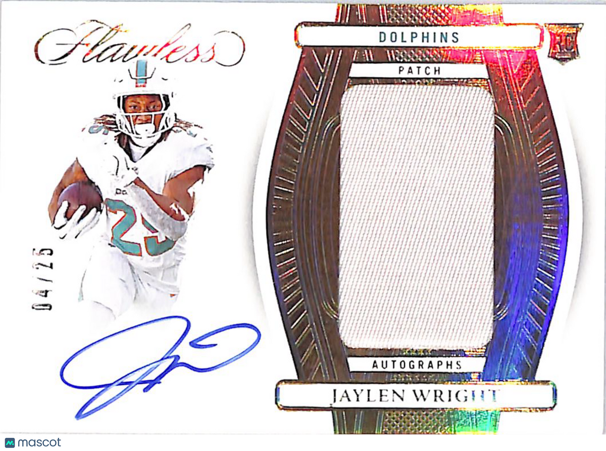 2024 Panini Flawless Football Autograph Rookie /25 Patch #RPA-JWT Miami Dolphins
