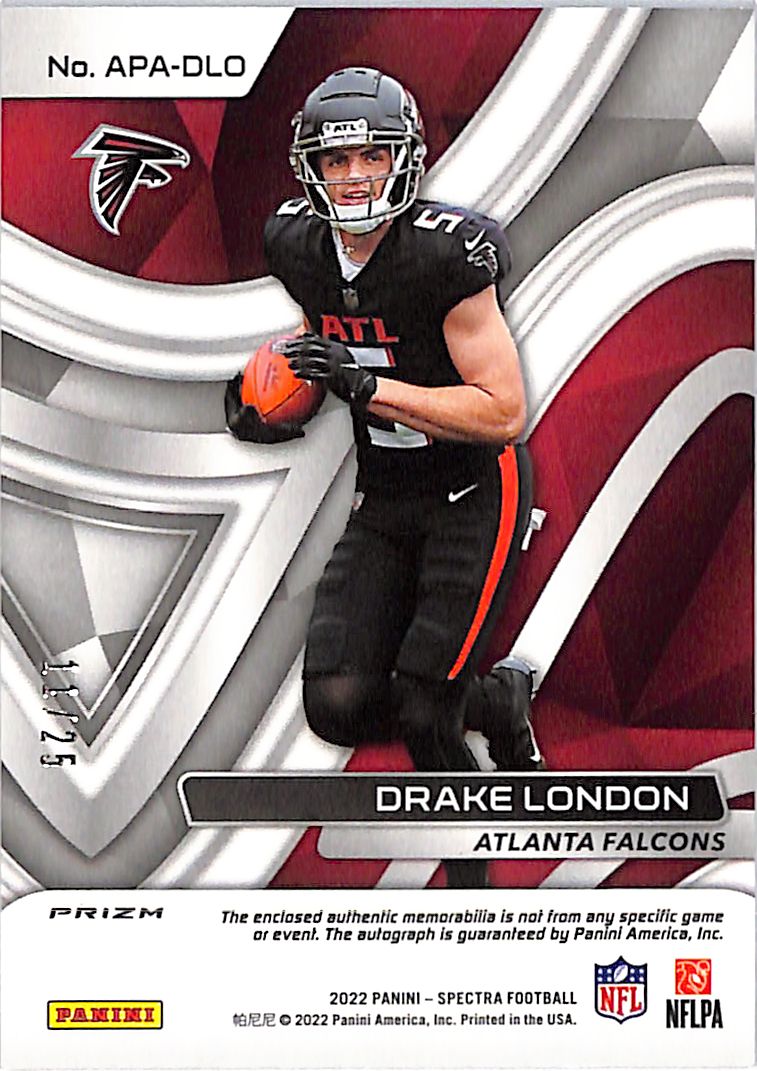 2022 Panini Spectra Aspiring Drake London /25 Autograph Patch RC #APA-DLO