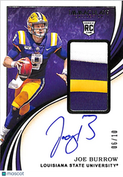 2020 Immaculate Collection Collegiate Joe Burrow Auto /10 Rookie Patch #102 LSU