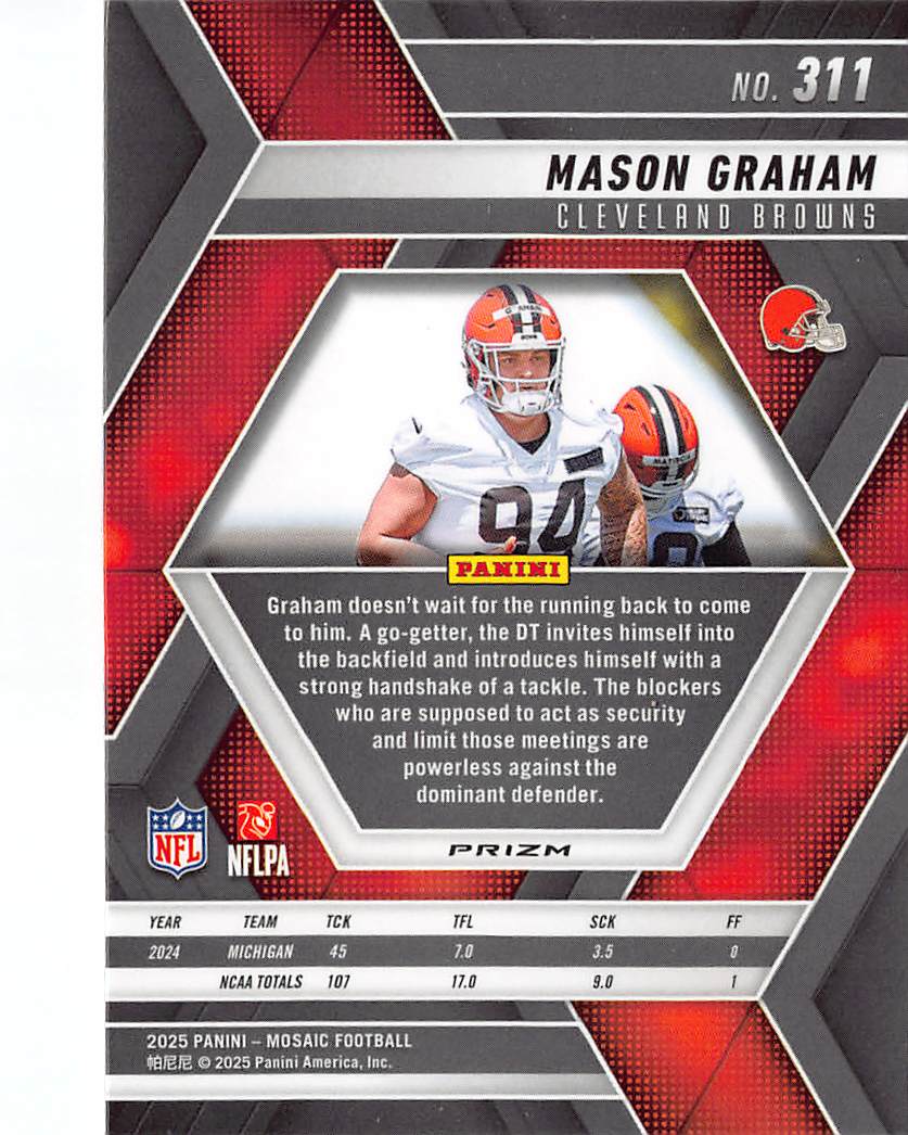 2025 Panini Mosaic Football Mason Graham No Huddle Rookie RC #311 Cleveland Browns