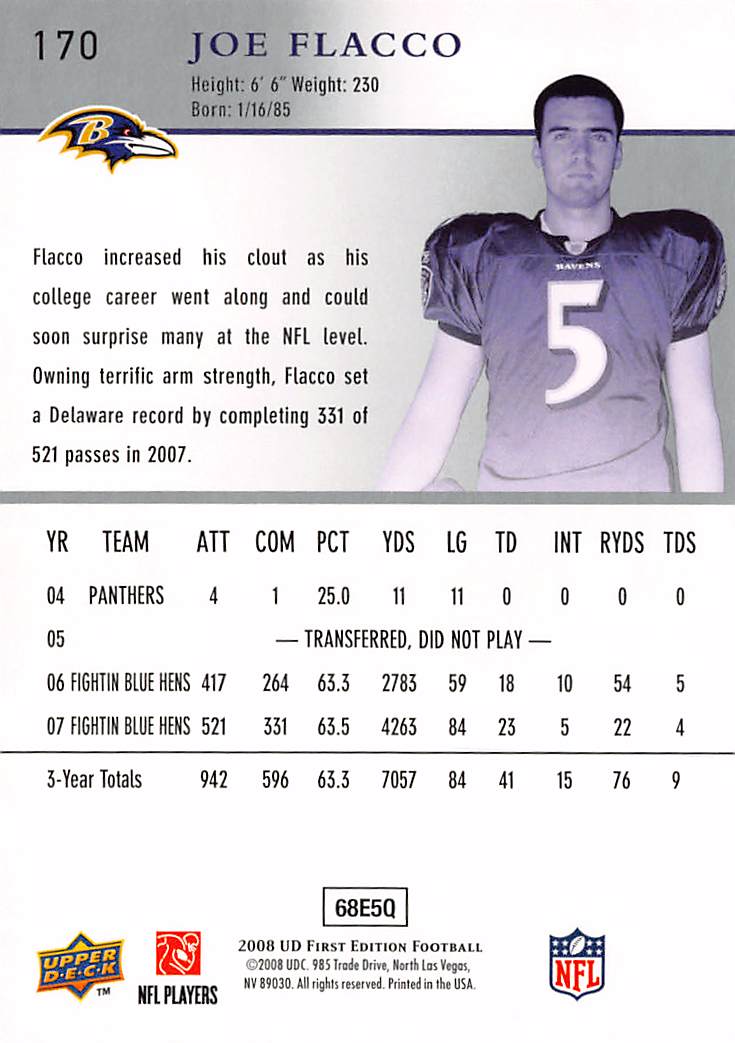 2008 Upper Deck First Edition Joe Flacco #170 Baltimore Ravens