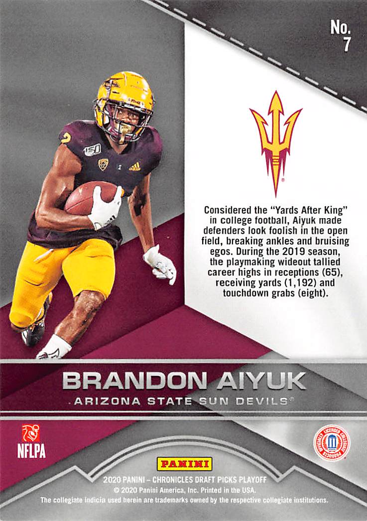 2020 Panini Chronicles Draft Picks Playoff Brandon Aiyuk Rookie RC #7 Arizona State Sun Devils