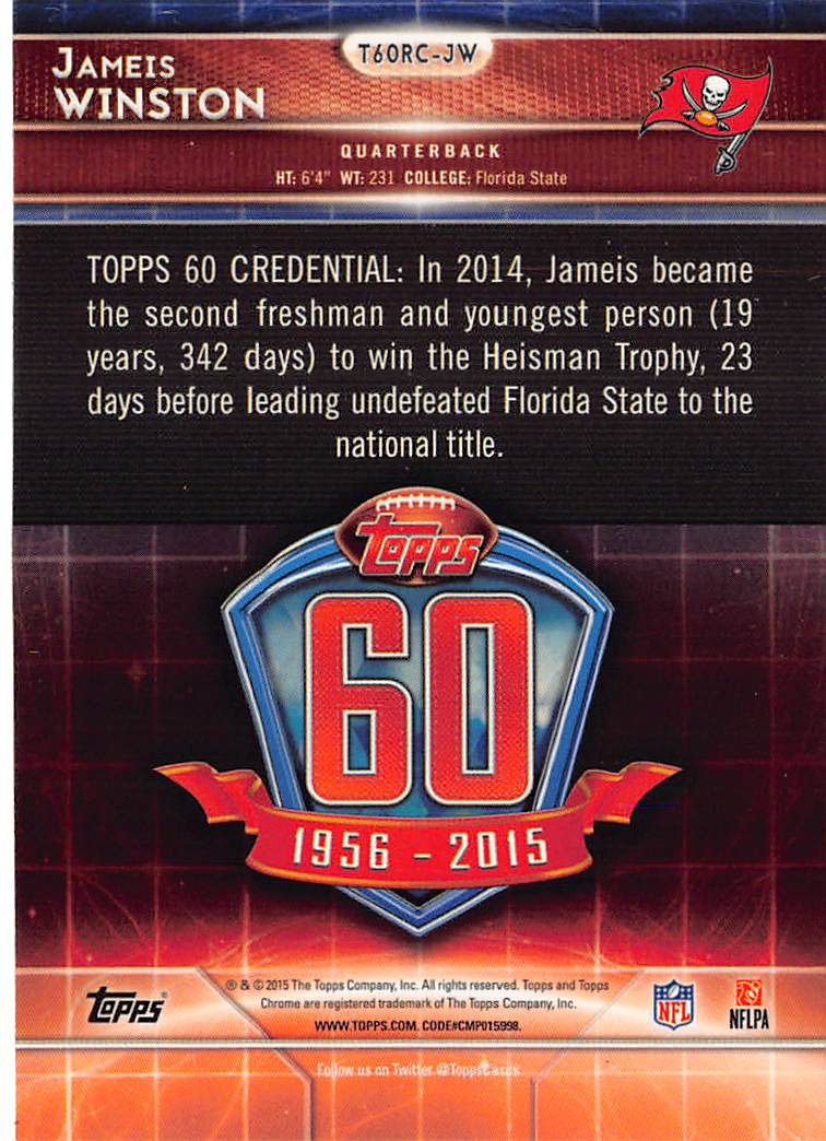 2015 Topps Chrome Jameis Winston Rookie RC #T60RC-JW Tampa Bay Buccaneers